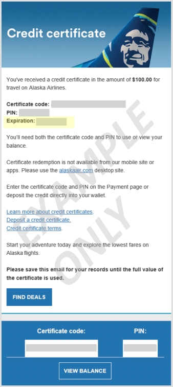 expiration date is in the credit certificate email